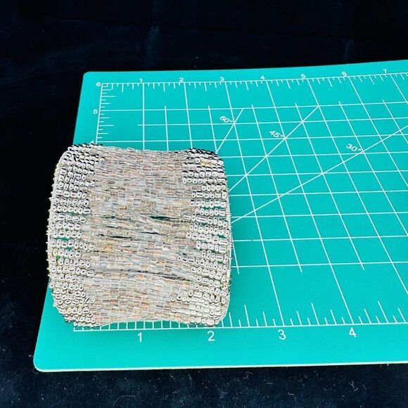 NWT Buckle Beaded Wide Cuff Fashion Bracelet Over Silver Tone - Picture 7 of 7